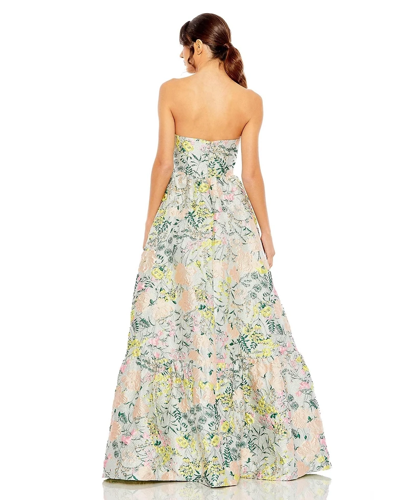 Mac Duggal Petite Floral Brocade Strapless A Line Gown