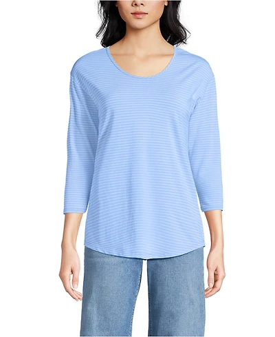 Lands' End Women's Petite 3/4 Sleeve Lightweight Jersey Shirttail Tee
