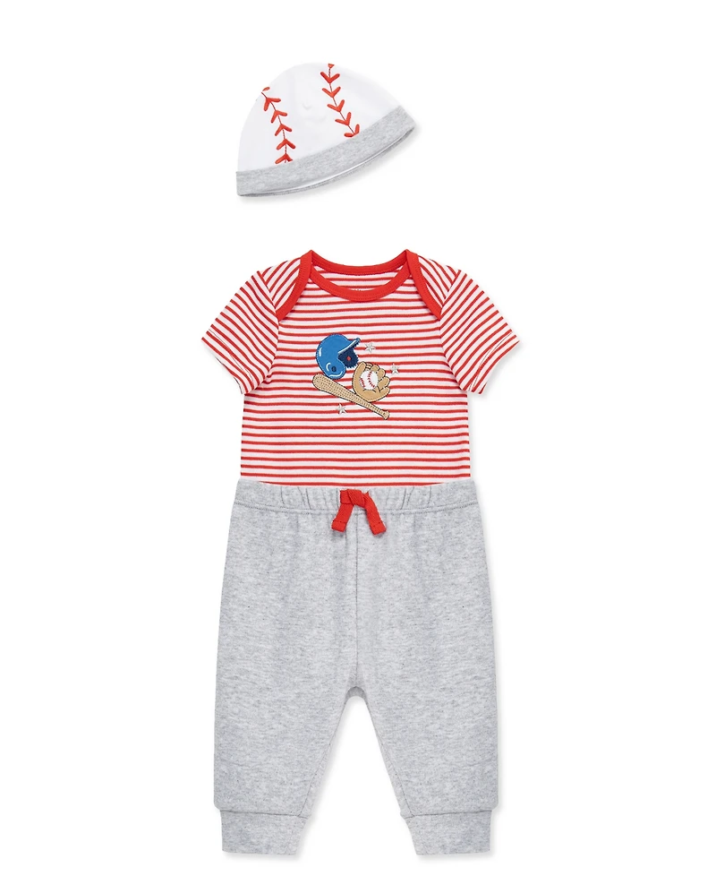 Little Me Baby Boys' Baseball Short-Sleeve Bodysuit, Pants & Hat, 3-Piece Set