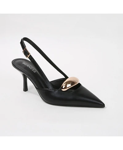 Berness Eltha Slingback Heels with Metallic Dome Accent
