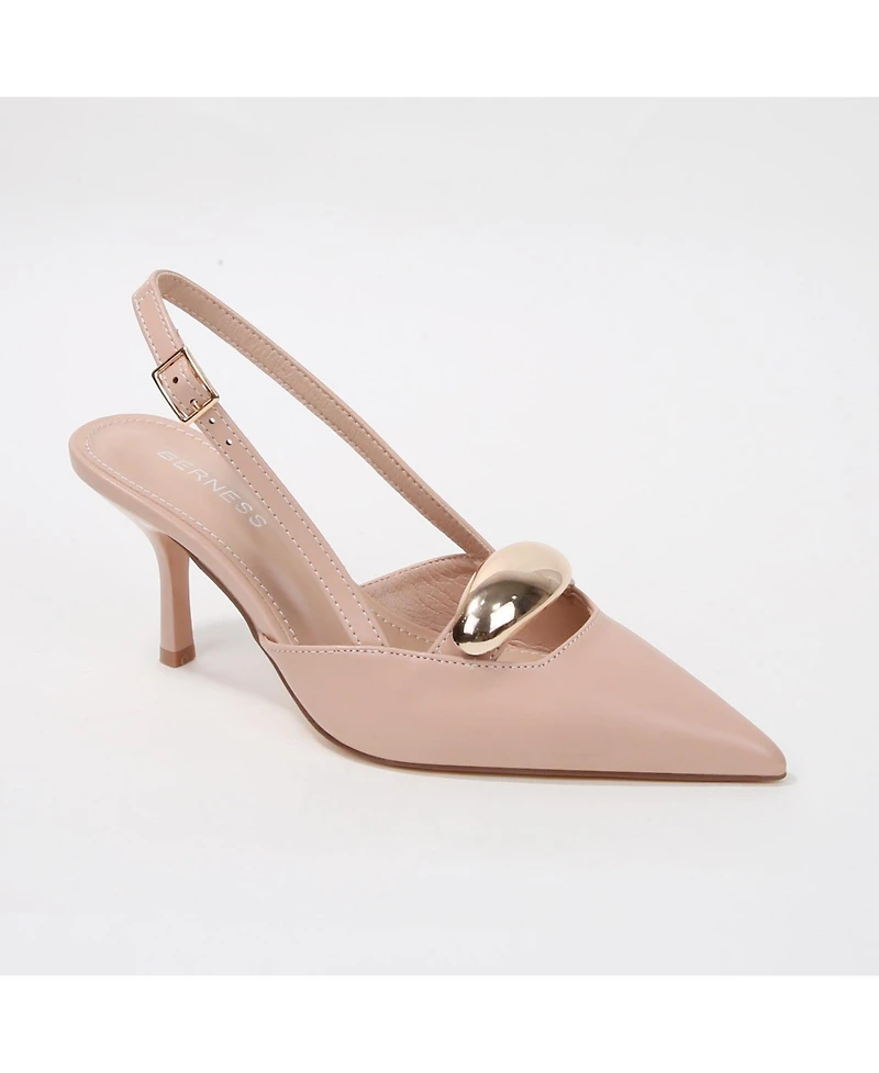 Berness Eltha Slingback Heels with Metallic Dome Accent
