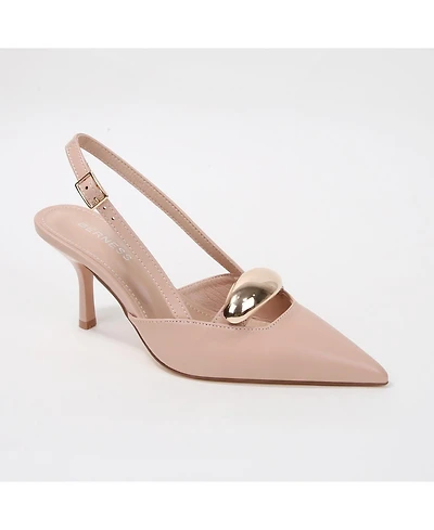 Berness Eltha Slingback Heels with Metallic Dome Accent