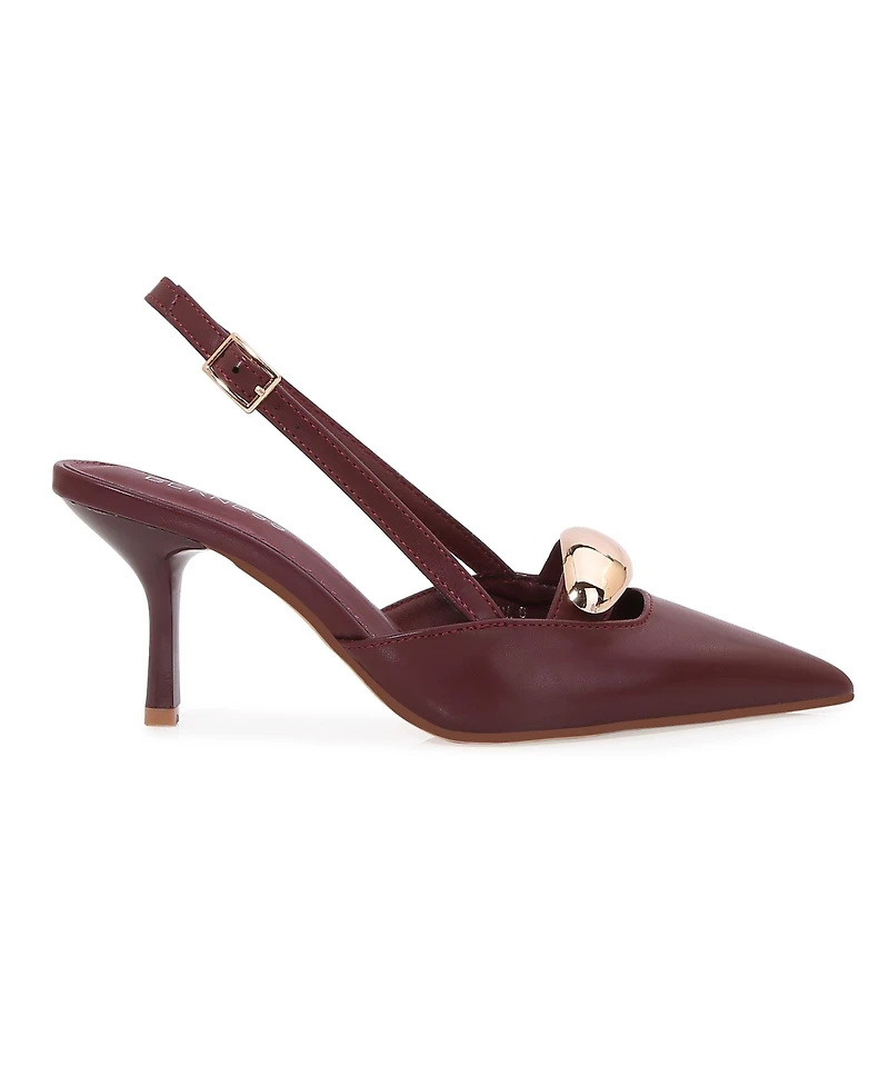 Berness Eltha Slingback Heels with Metallic Dome Accent