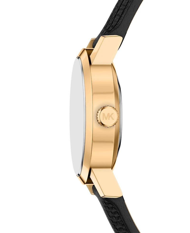 Michael Kors Women's Maude Three-Hand Black Leather Watch, 21mm