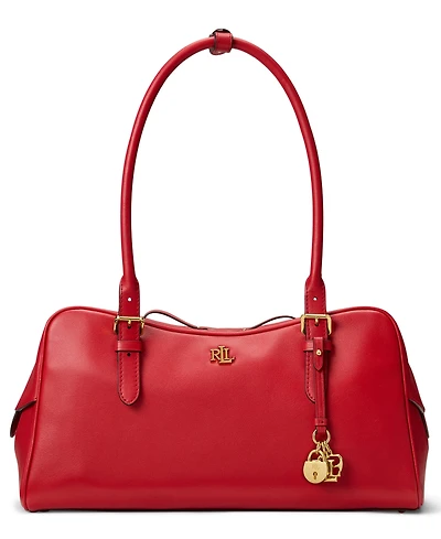 Lauren Ralph Leather Large Marcy Zip Satchel Bag