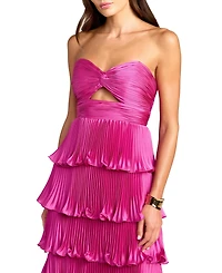 Mac Duggal Women's Petite Pleated Charmeuse Strapless Tiered Ruffle Gown
