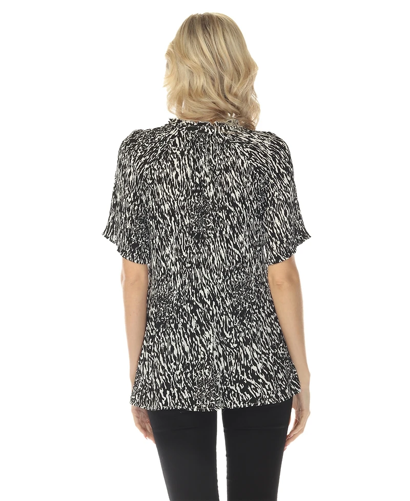 White Mark Women's Short Sleeve Printed Peplum Top