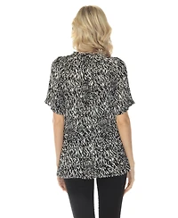 White Mark Women's Short Sleeve Printed Peplum Top