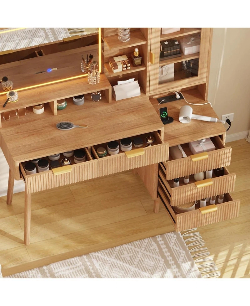 gaomon Makeup Vanity Desk With Hd Lighted Mirror and Power Outlet