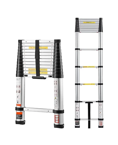 Mecale 12.5 ft Telescoping Ladder, Aluminum One-Touch Retraction Extension Ladder, 330 lb Capacity, Non-Slip Feet, Lightweight Design