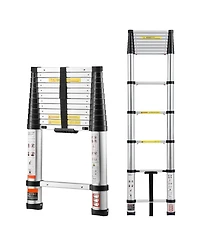 Mecale 12.5 ft Telescoping Ladder, Aluminum One-Touch Retraction Extension Ladder, 330 lb Capacity, Non-Slip Feet, Lightweight Design