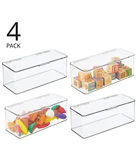 mDesign Plastic Playroom/Gaming Storage Organizer Box, Hinged Lid, 4 Pack