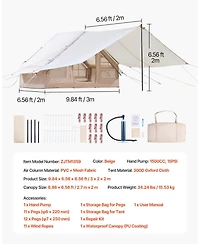 Mecale Inflatable Camping Tent, 3-5 Person, Hand Pump Included, 300D Oxford 4-Season Tent with Canopy, Stove Jack, 2 Doors, 2 Mesh Windows
