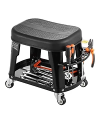 Mecale Mechanic Stool with Wheels, 300 lb Capacity, 360° Swivel Garage Work Stool with Tool Tray & Screwdriver Rack, Heavy-Duty