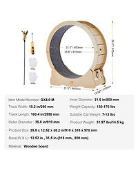Aostirmotor 35.8 in Wooden Cat Running Wheel with Carpeted Runway in Natural Wood