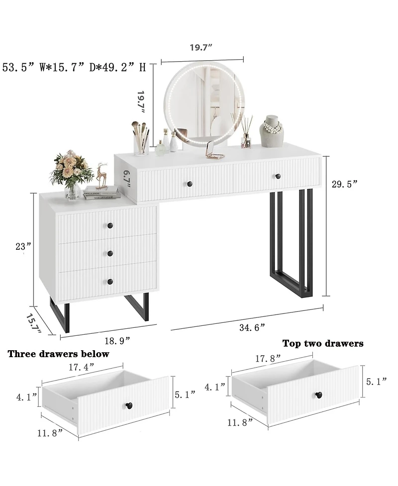 gaomon Vanity Desk with Mirror and Lights, Small Makeup Vanity with 5 Drawers for Bedroom