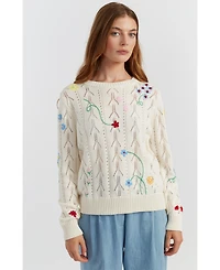 Chinti & Parker Women's Hand-Embroidered Floral Cotton Sweater