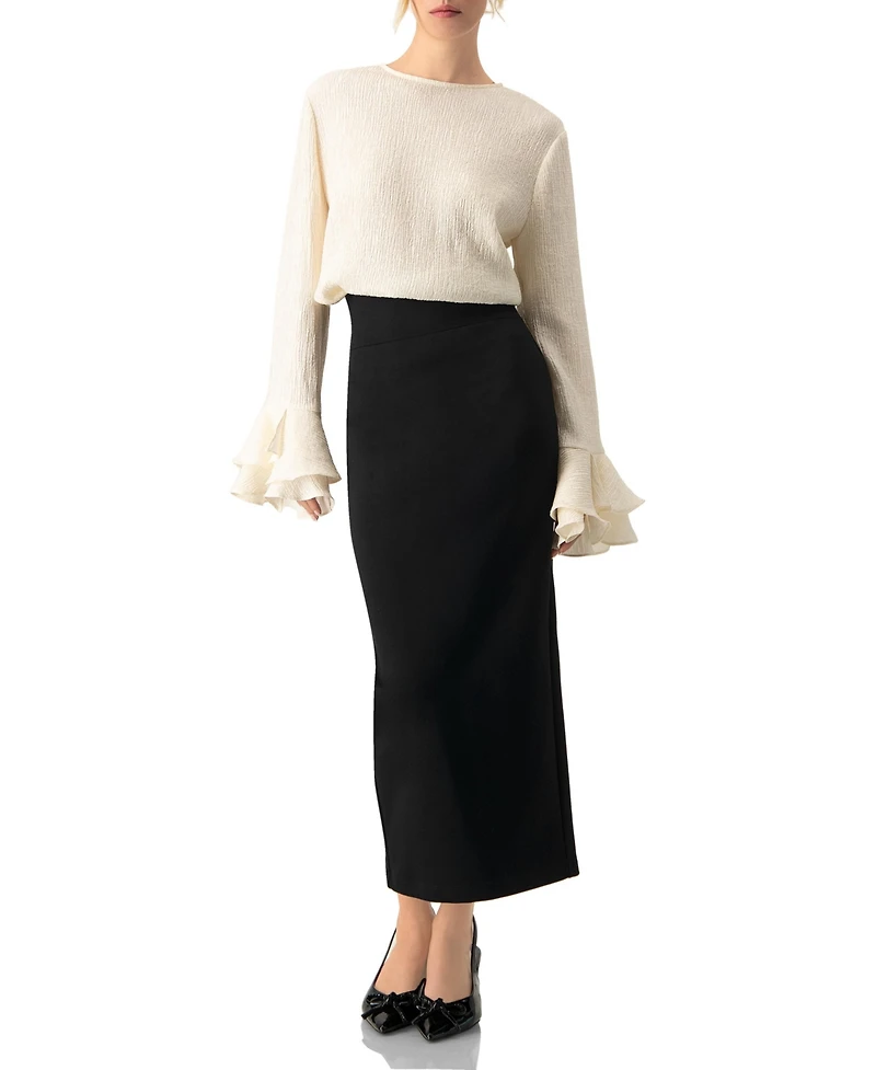 Ivonne Women's Long Sleeve Ruffled Cuff Textured Blouse