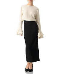 Ivonne Women's Long Sleeve Ruffled Cuff Textured Blouse