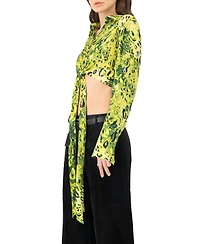 Ivonne Women's Cropped Animal Print Shirt With Waist tie
