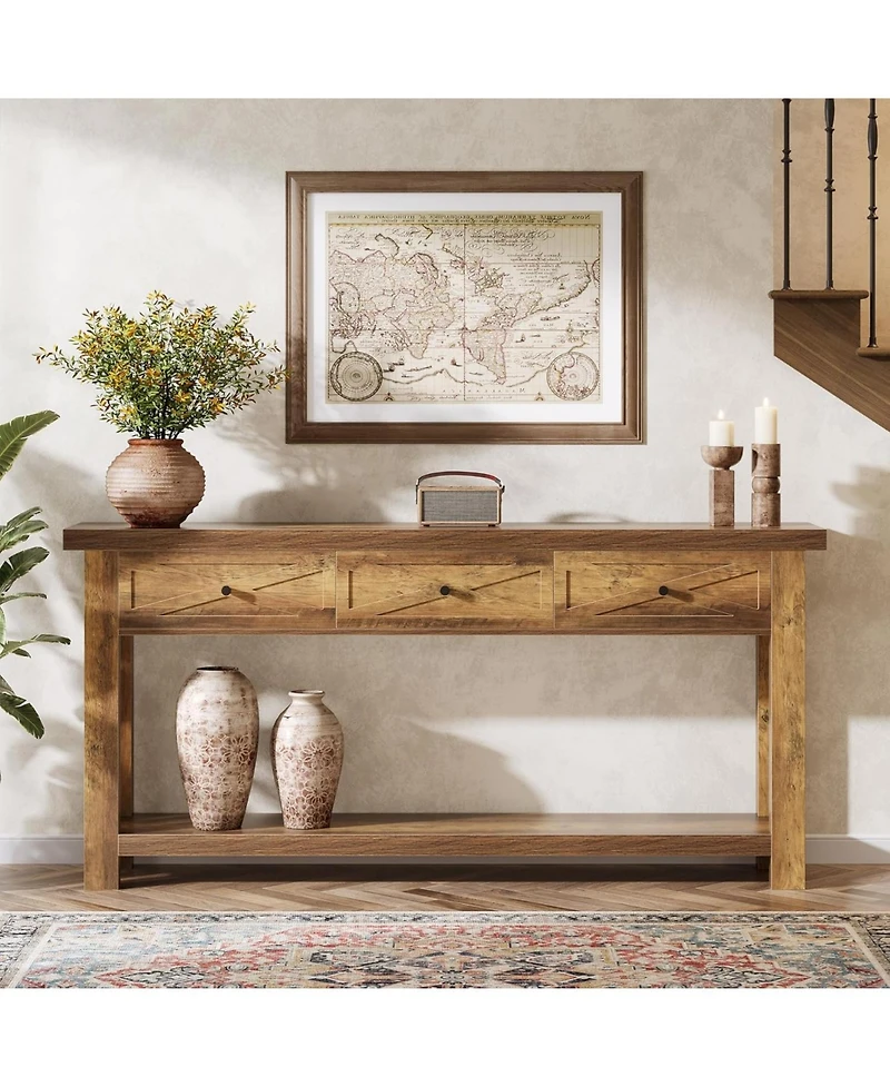 Tribesigns Console Table with 3 Drawers, Extra Long Farmhouse Entryway Table with Storage Shelf