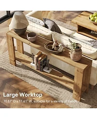 Tribesigns Solid Wood Console Table, Farmhouse 2-Tier Sofa Table for Behind Couch, Natural Colo
