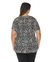 White Mark Plus Short Sleeve Printed Peplum Top