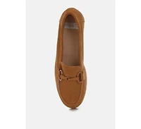 Awen Monochromatic Horsebit Real Suede Loafers