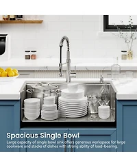 flynama 33inch Overmount Single Bowl Brushed 304 Stainless Steel Kitchen Sink Ss-BR01D-332208 with Cutting Board Roll out Basket