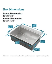 flynama huluwat 30x22inch Stainless Steel Kitchen Sink Single Bowl Overmount Handmade with Cutting Board