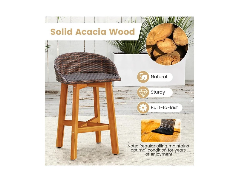 Slickblue 2-Piece Ergonomic Faux Rattan Bar Chairs for Patio