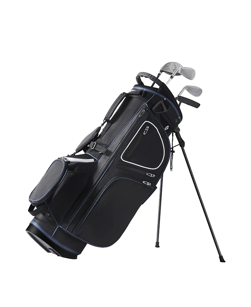 Mecale Golf Cart Bag with Stand, 14-Way Divider Top, 35", 11 Pockets, Handles, Dust Cover & Detachable Dual Strap, Black/White