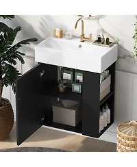 Cesicia 22 in. Modern Floating Bathroom Vanity with Ceramic Basin and Right Side Storage for Small Bathrooms
