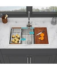 flynama 36x22x10inch Topmount Double Bowl Kitchen Sink 16 Gauge Stainless Steel Split Brushed Nickel