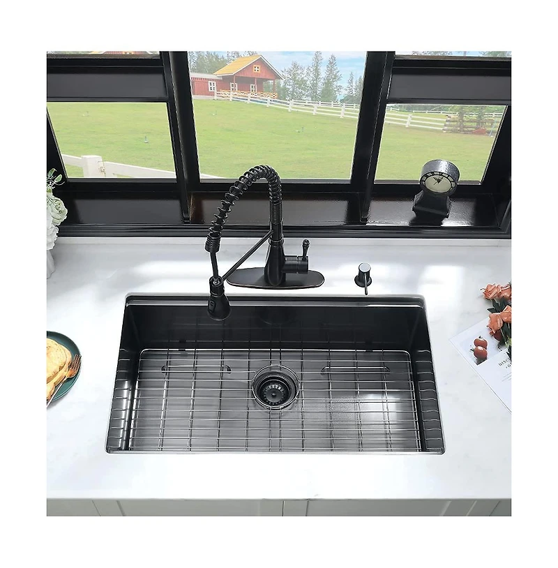 flynama 32x19inch Undermount Workstation Kitchen Sink Stainless Steel Deep Basin Accessory Set