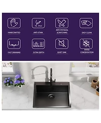 flynama 25x22inch Gunmetal Black Kitchen Sink Topmount Stainless Steel 18 Gauge