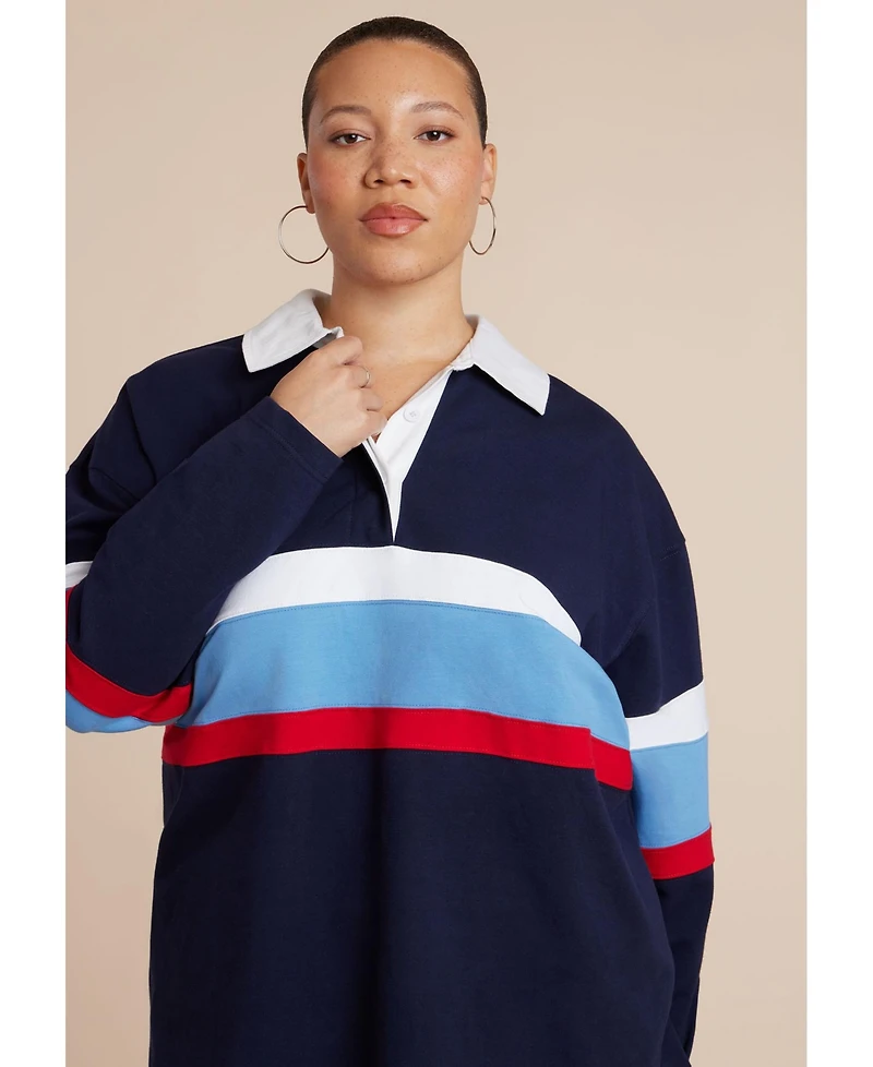 Eloquii Women's Striped Polo Shirt