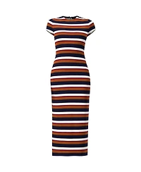 Ivonne Women's Long Wide Stripes Cap Sleeve Dress