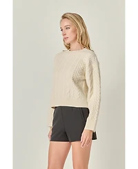 English Factory Women's Crewneck Cable Sweater