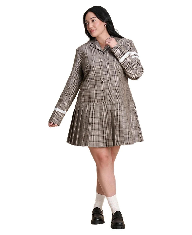 Eloquii Women's Pleated Plaid Mini Dress