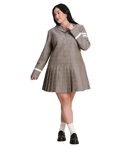 Eloquii Women's Pleated Plaid Mini Dress