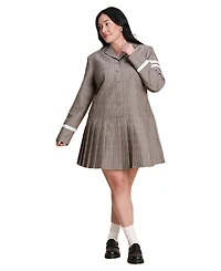 Eloquii Women's Pleated Plaid Mini Dress