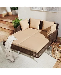 Wicker Rattan Double Daybed Lounger for Patio or Garden