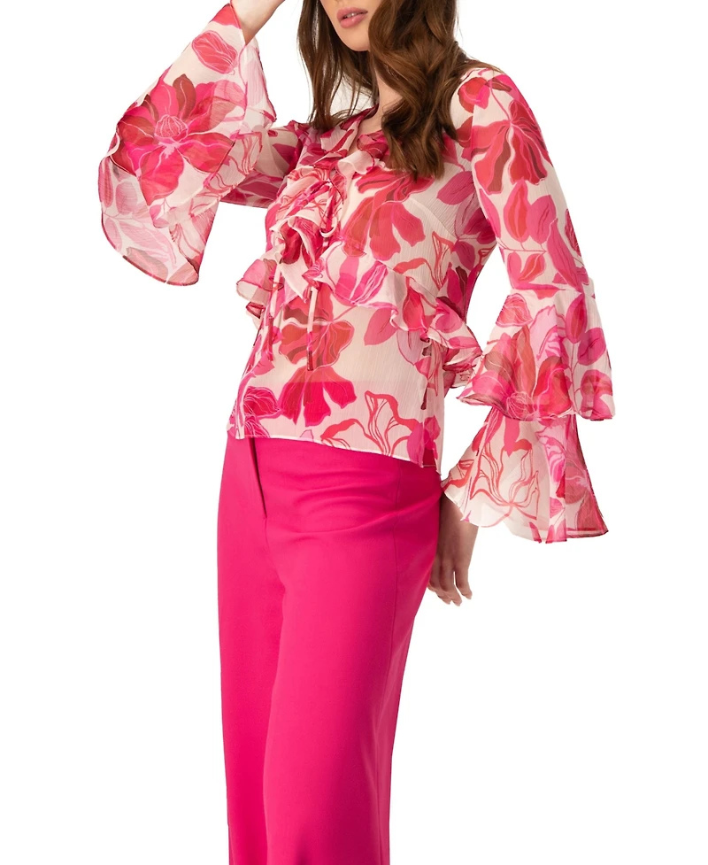 Ivonne Women's Straight Long Sleeve Blouse with Ruffles