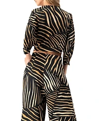 Ivonne Women's Printed Deep V-Neck Blouse