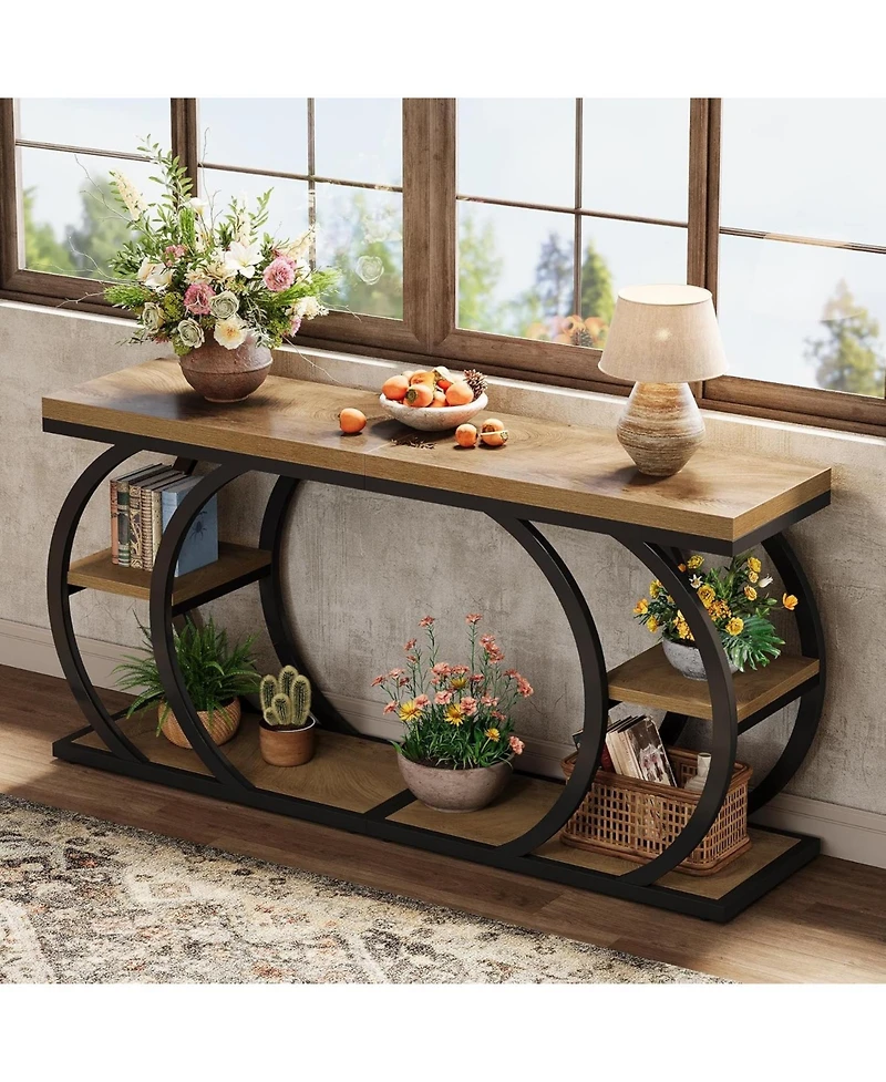 Tribesigns End Table for Living Room, 3-Tier Narrow Wood Couch C-Shaped Side Table with Storage, Industrial Nightstand