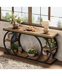 Tribesigns End Table for Living Room, 3-Tier Narrow Wood Couch C-Shaped Side Table with Storage, Industrial Nightstand