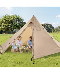 Mecale Hot Tent for 4 Persons, Waterproof Canvas Winter Tipi Tent with Stove Jack, Lightweight 4-Season Shelter