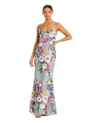 Mac Duggal Petite Floral Embroidered Sleeveless Bustier Gown