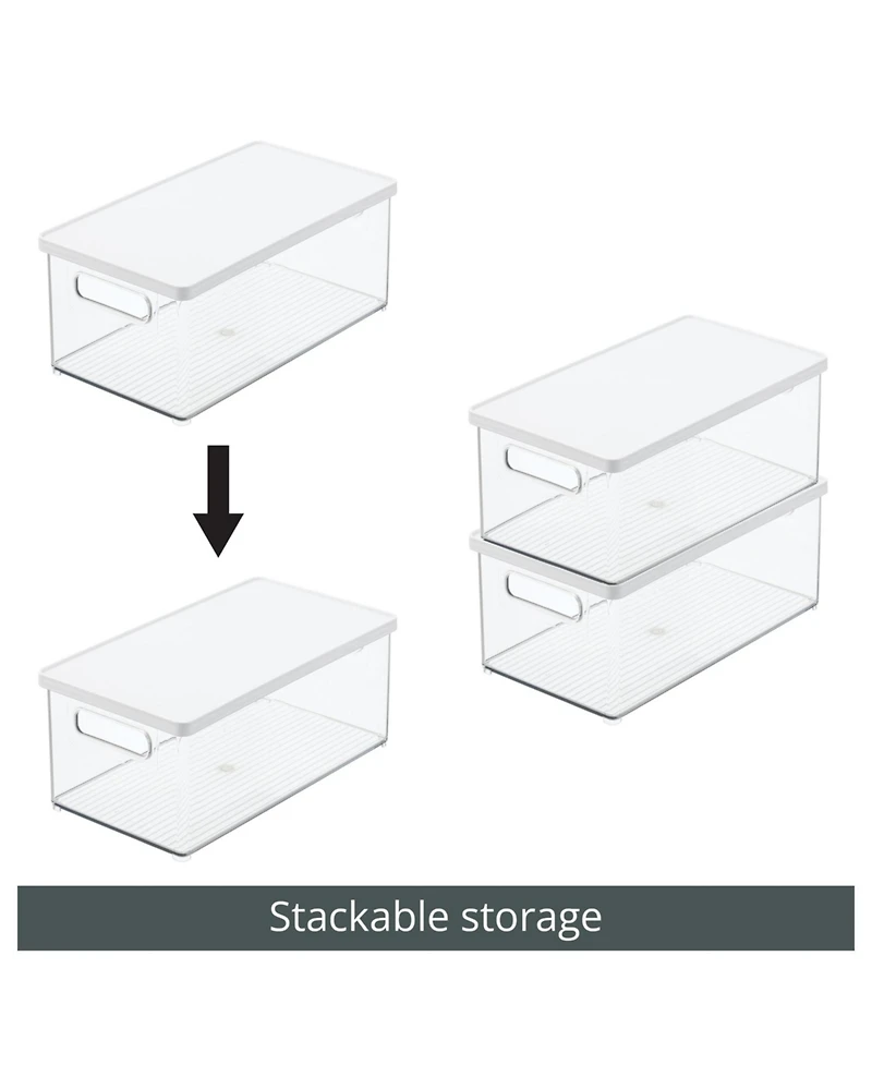 mDesign Plastic Storage Bin Box Container, Lid and Handles, 4 Pack, Clear/White